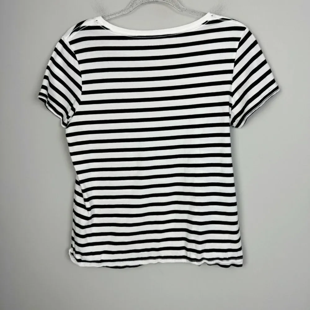 KATE SPADE | Queen Bee Black/White Striped Short Sleeve Shirt Women’s Size M